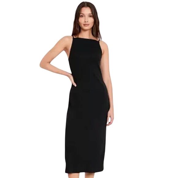 Old Navy Dresses & Skirts - Old Navy Black Fitted Ribbed Square Neck Midi Dress Women's Medium NEW